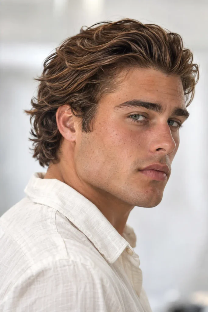 Natural bro flow hairstyle for men with a triangle face shape
