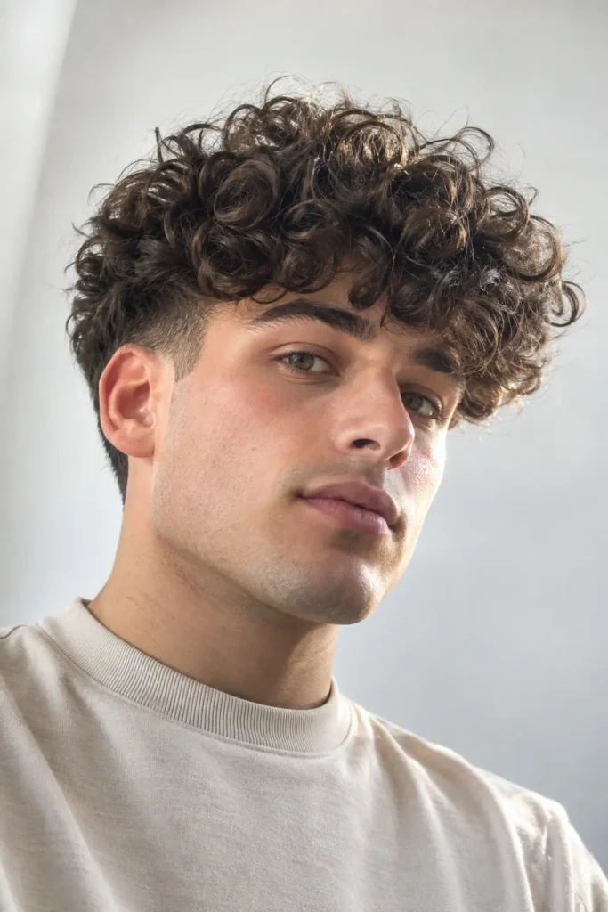 Broccoli curl haircut with voluminous curly medium top
