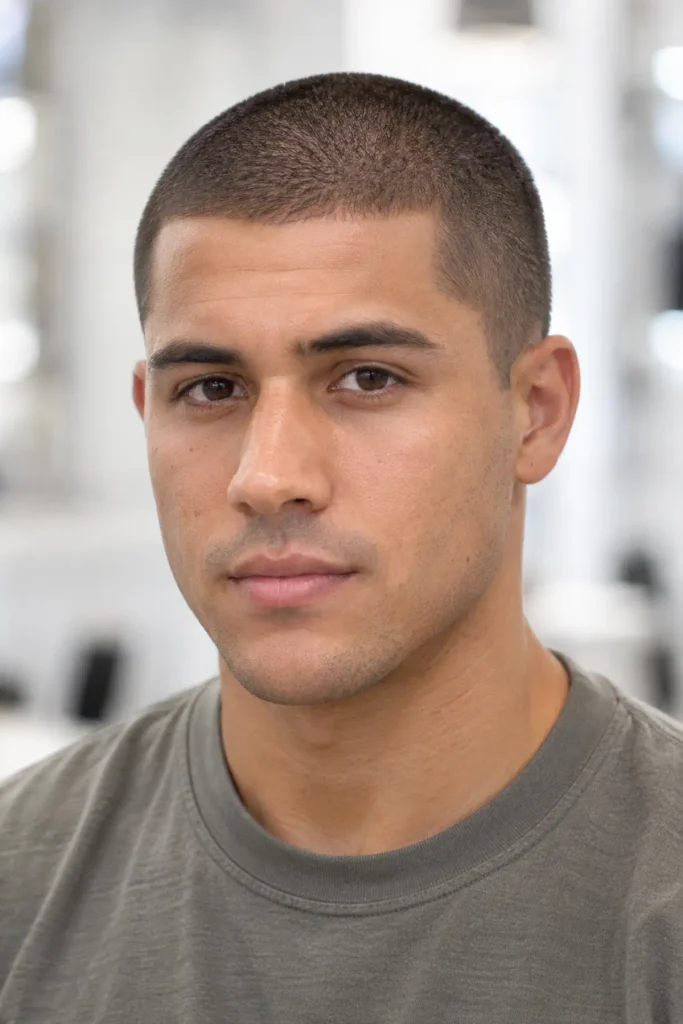 Man with a short buzz cut haircut for fine hair