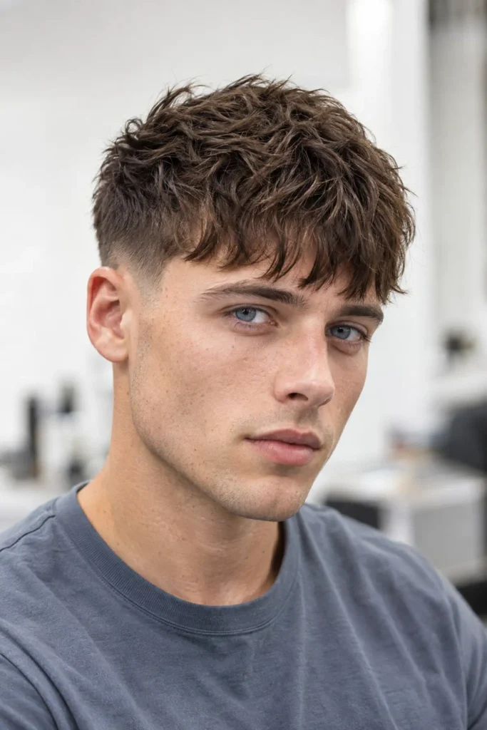 Man with a choppy fringe haircut for fine wavy hair
