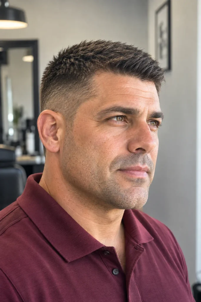 Man wearing a classic crew cut haircut for fine hair