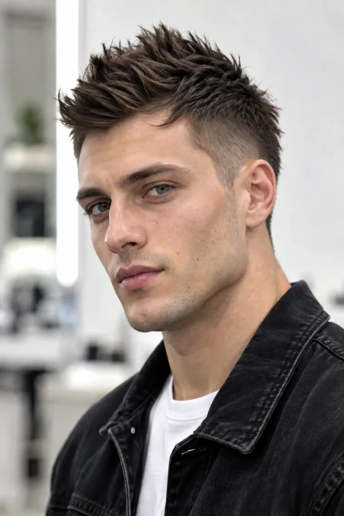 Man with a textured faux hawk haircut for fine hair