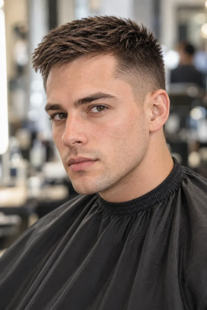 Ivy League crew cut for a big forehead with side swept front