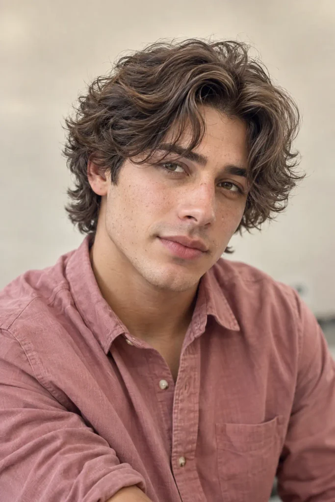 Man with Korean perm hairstyle, loose wavy medium hair