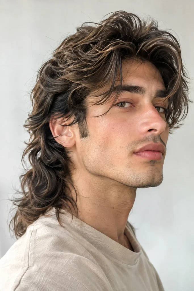 Man with long layered mullet and textured back