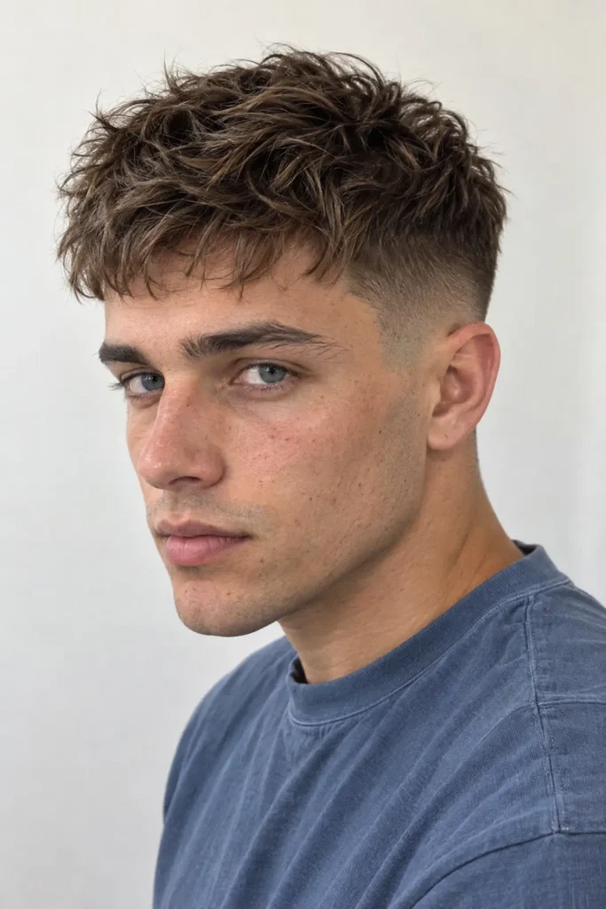 Mid fade textured crop with choppy, matte-finish layers on top