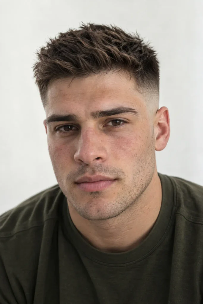 Side view of a mid skin fade haircut blended down to bare skin at the sides