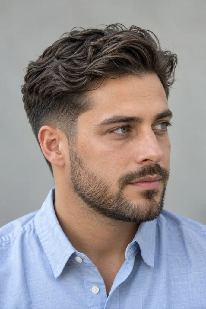 Man with a mid taper fade haircut showing a soft, natural blend at the sides