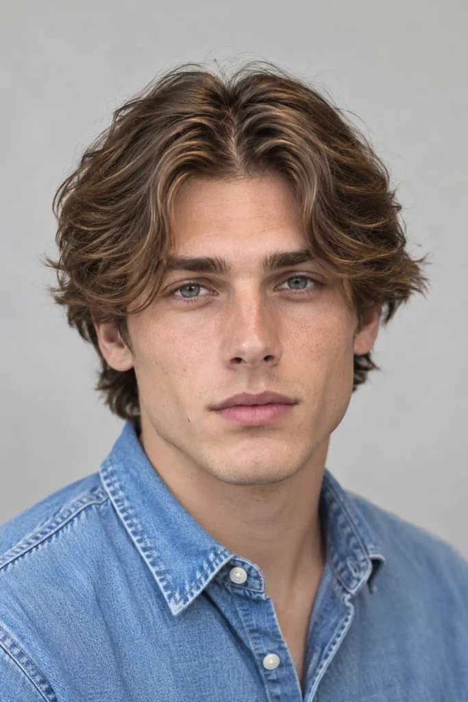 Man with medium length middle part haircut