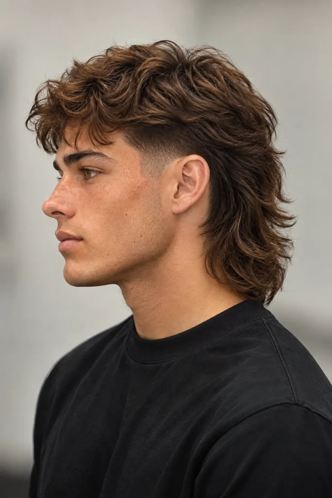 Modern mullet haircut with layered medium length back