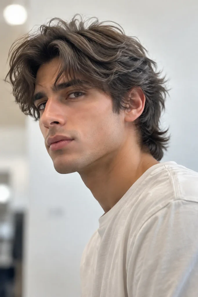 No-mullet wolf cut for men with balanced layers and textured ends