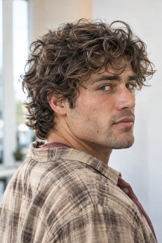 Shaggy layered haircut for men with a triangle face shape