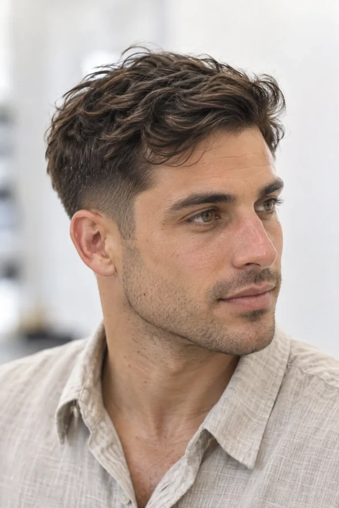 Man with a soft taper haircut and natural texture for fine hair