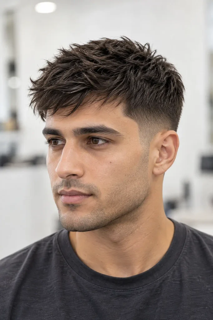 Man wearing a short textured crop haircut for fine hair