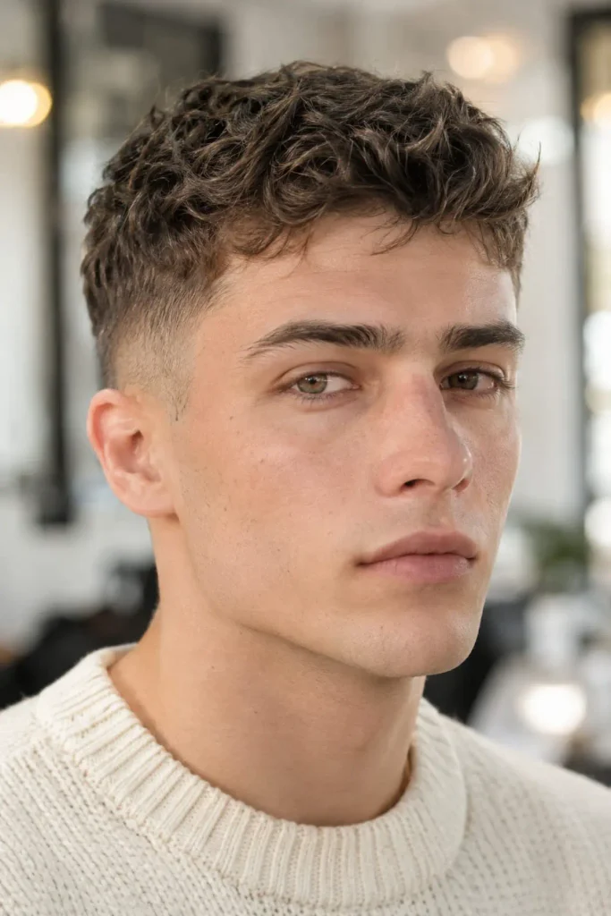 Wavy #3 buzz cut with texture for a big forehead