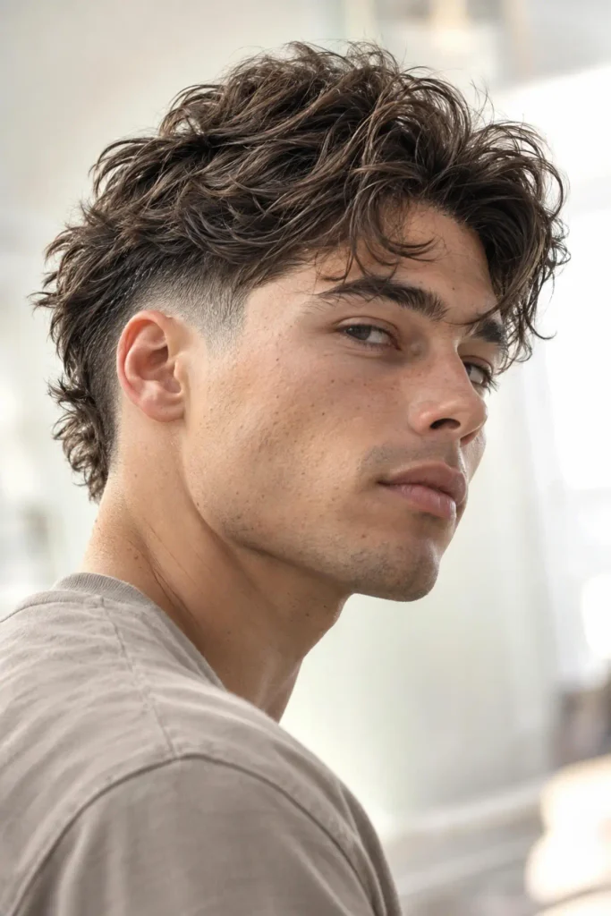 Men's wolf cut with a skin taper and heavily textured top