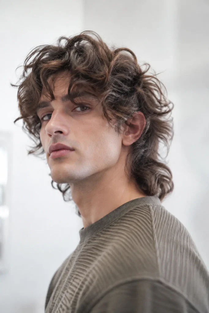 Men's wolf cut with a textured perm and loose natural waves