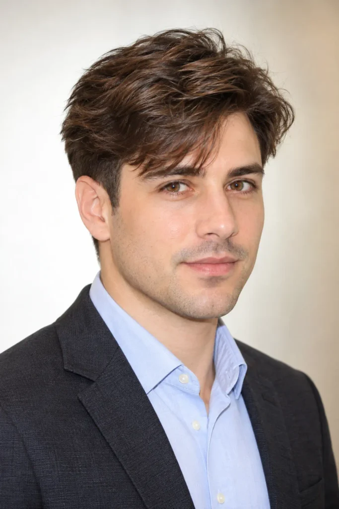 Business-friendly fluffy fringe haircut for men