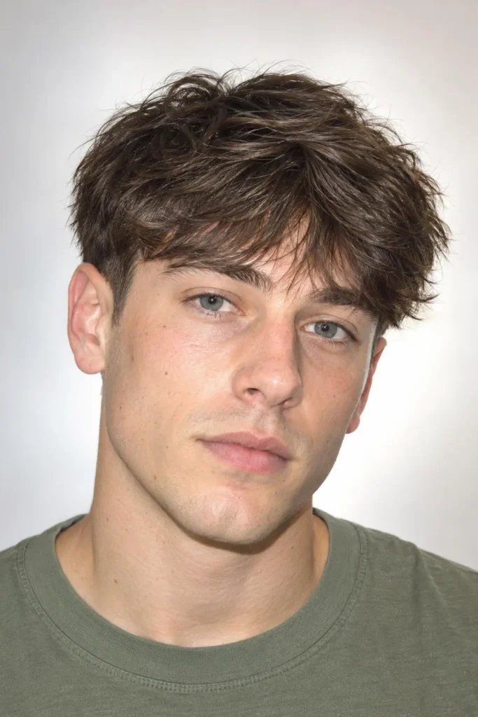 Classic fluffy fringe with low taper for men