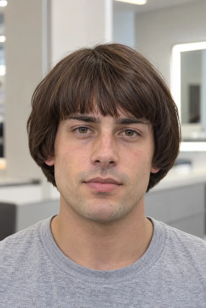 Classic pageboy haircut for men with a straight fringe and rounded ends