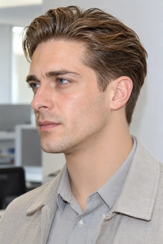Contemporary slick back hairstyle for men