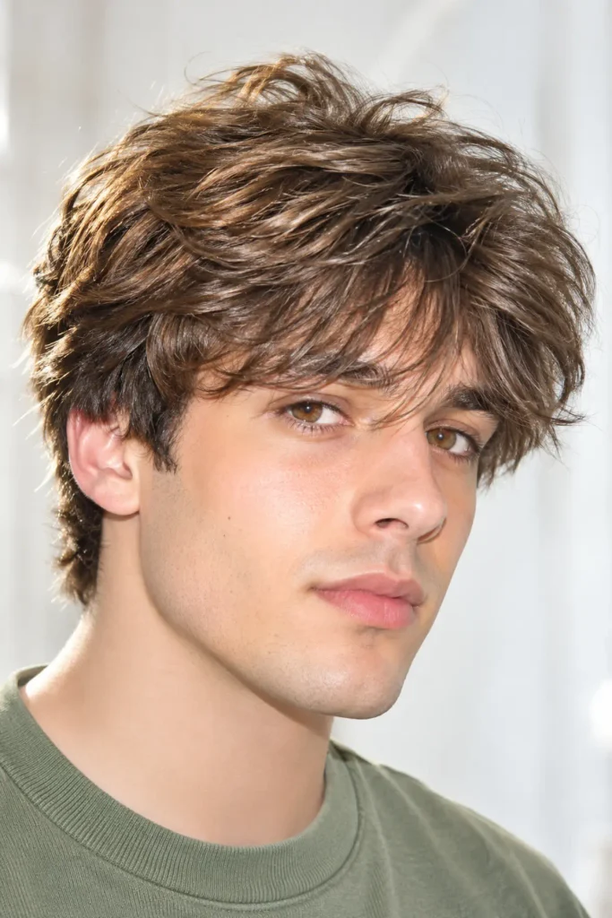 Layered fluffy fringe haircut for men