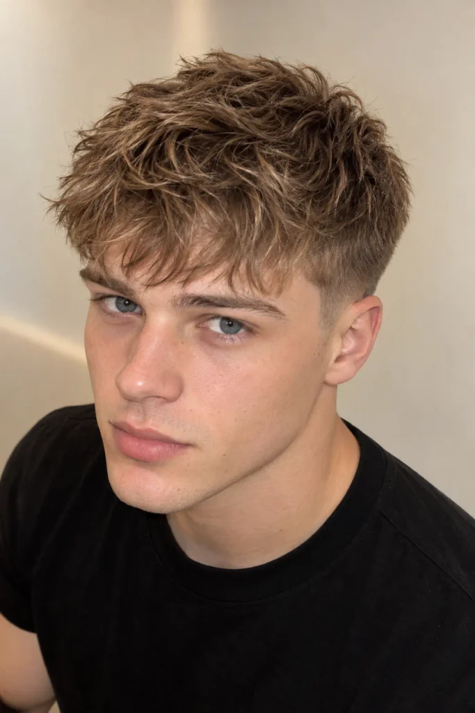 Textured crop with fluffy fringe for men