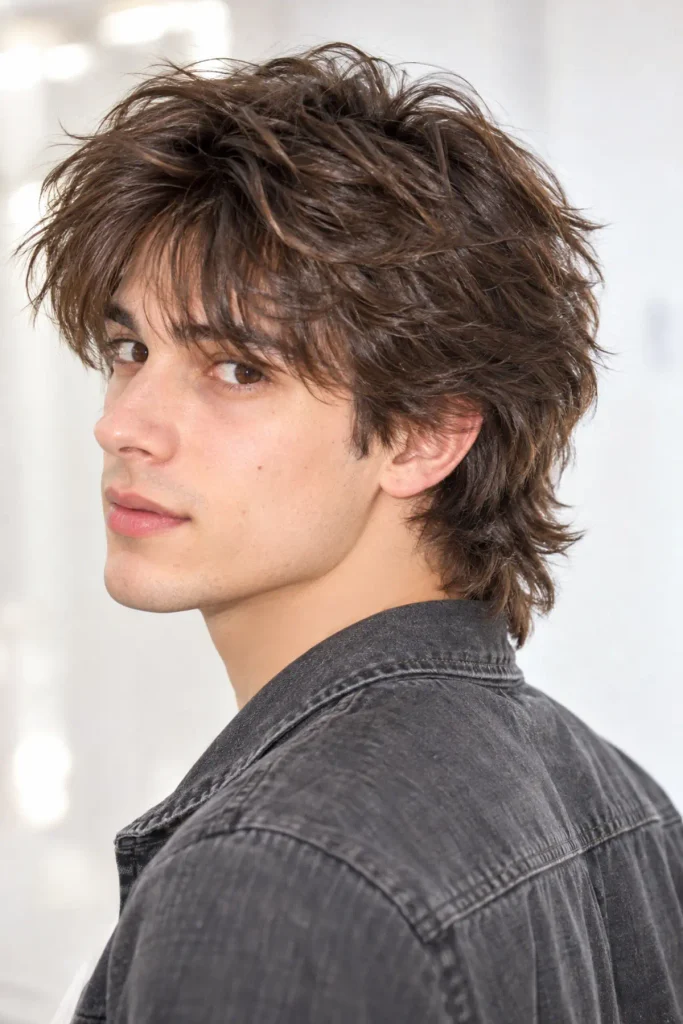 Fluffy fringe wolf cut for men