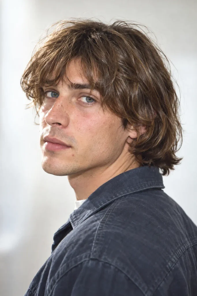 Grown-out shaggy pageboy haircut for men with longer textured layers