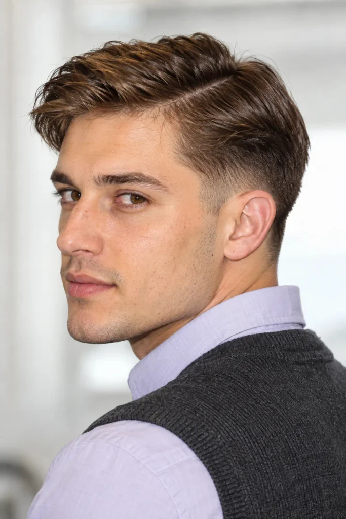 Low taper fade with side part