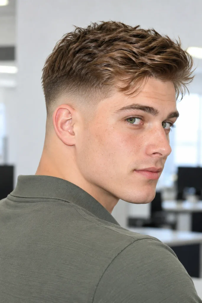 Mid fade with textured top for men
