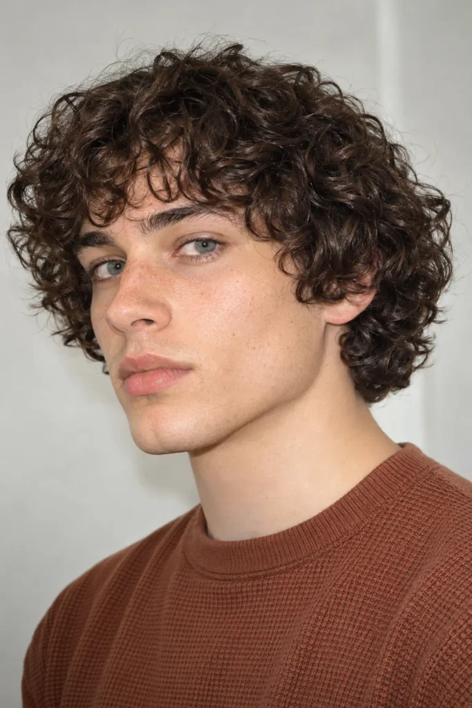 Natural curly pageboy haircut for men with a rounded silhouette