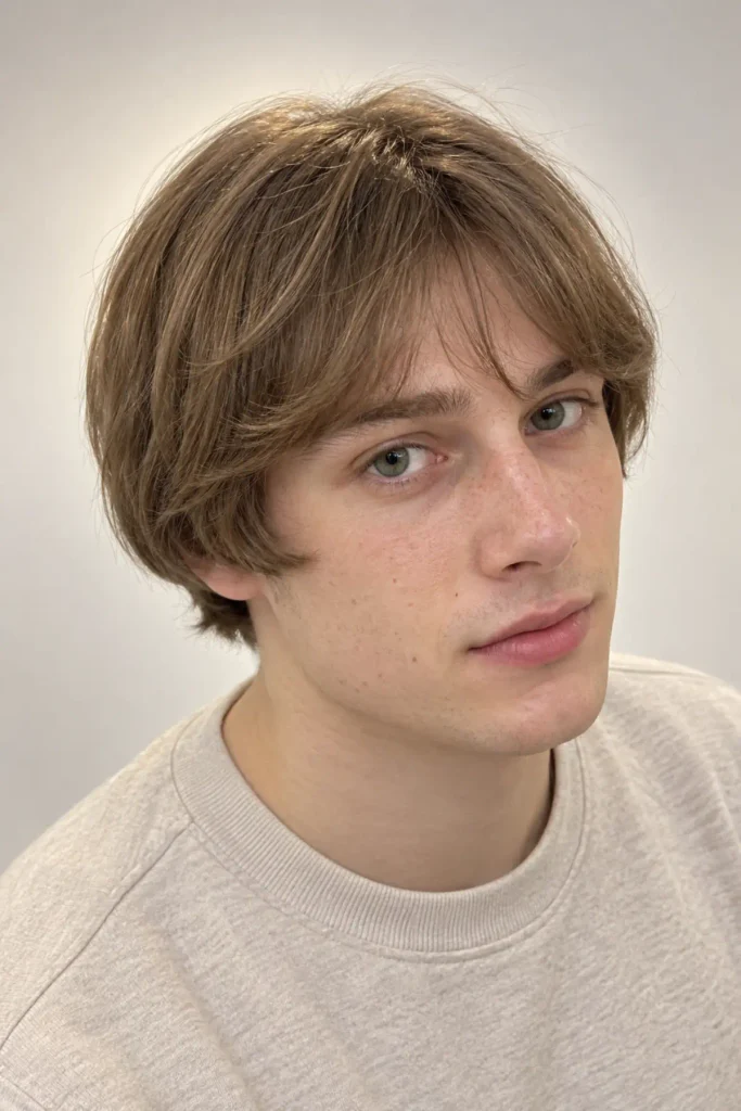 Pageboy haircut for men with fine hair and a lightweight fringe