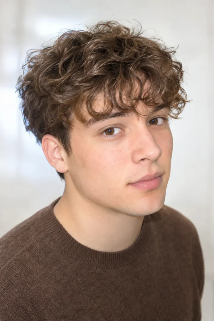 Permed fluffy fringe hairstyle for men