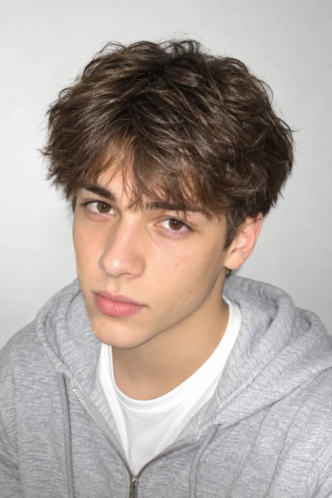 Youthful fluffy fringe haircut for men