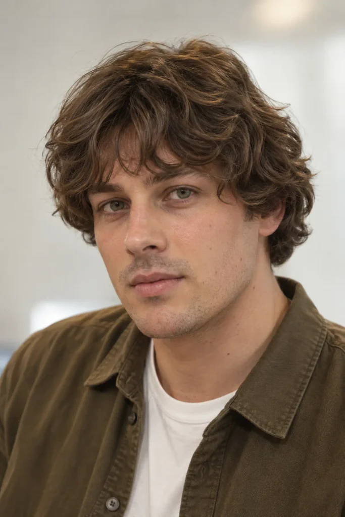 Wavy pageboy haircut for men with natural waves and inward-curving ends